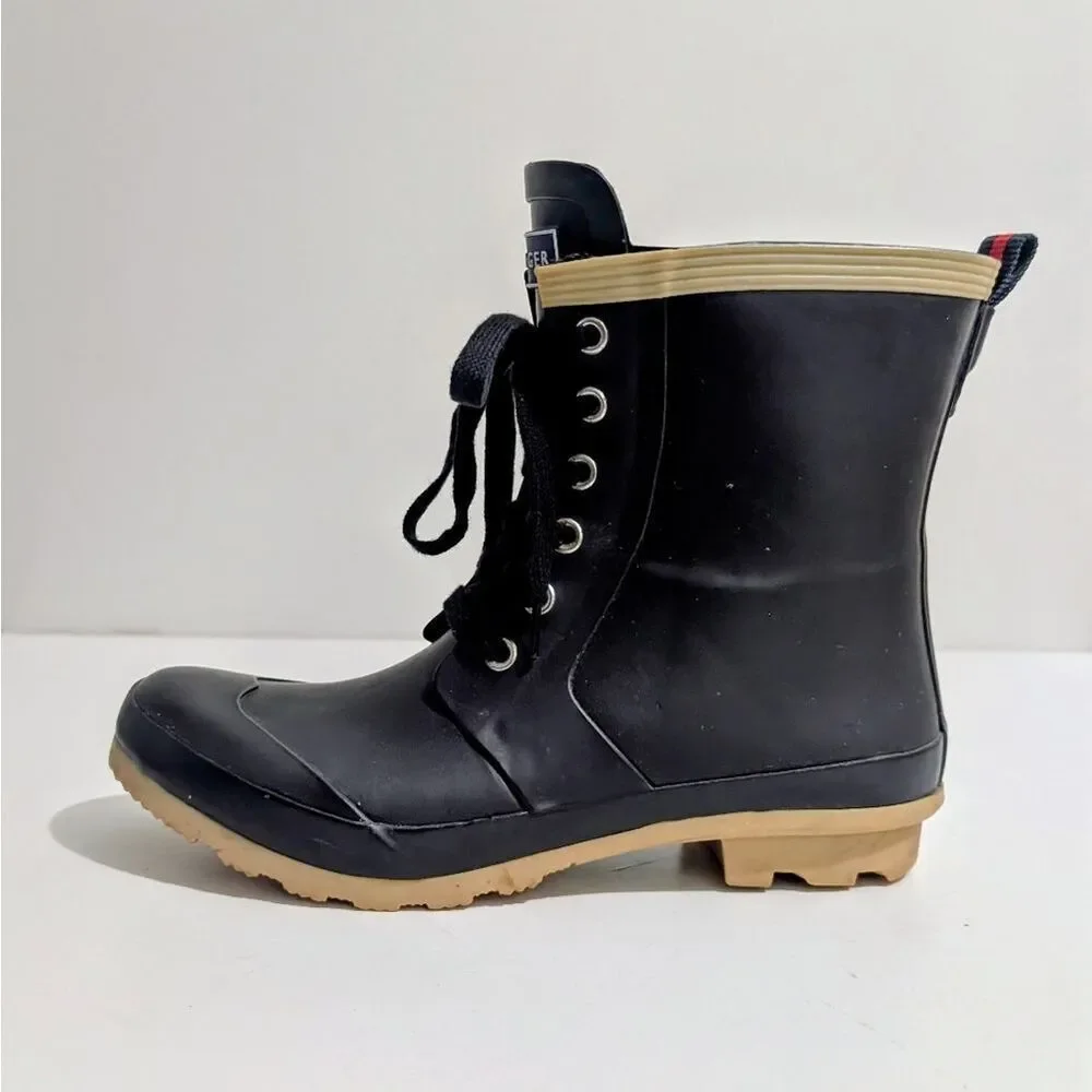 Tommy Hilfiger Renegade Women's Black Round Toe Lace Up Duck Rain Boot